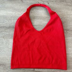 Out From Under - Urban Outfitters Ribbed Red Halter Spandex Tank
